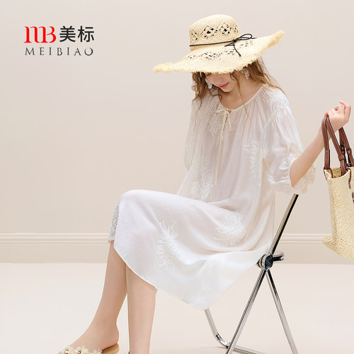 美标粘纤混纺绣花夏季睡裙