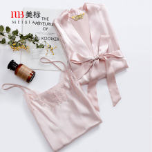 美标吊带真丝睡袍浴袍晨袍女春夏重磅桑蚕丝睡裙睡衣丝绸家居服秋