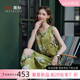美标无袖 真丝背心睡裙女夏度假风凉感桑蚕丝连衣裙开叉丝绸家居服