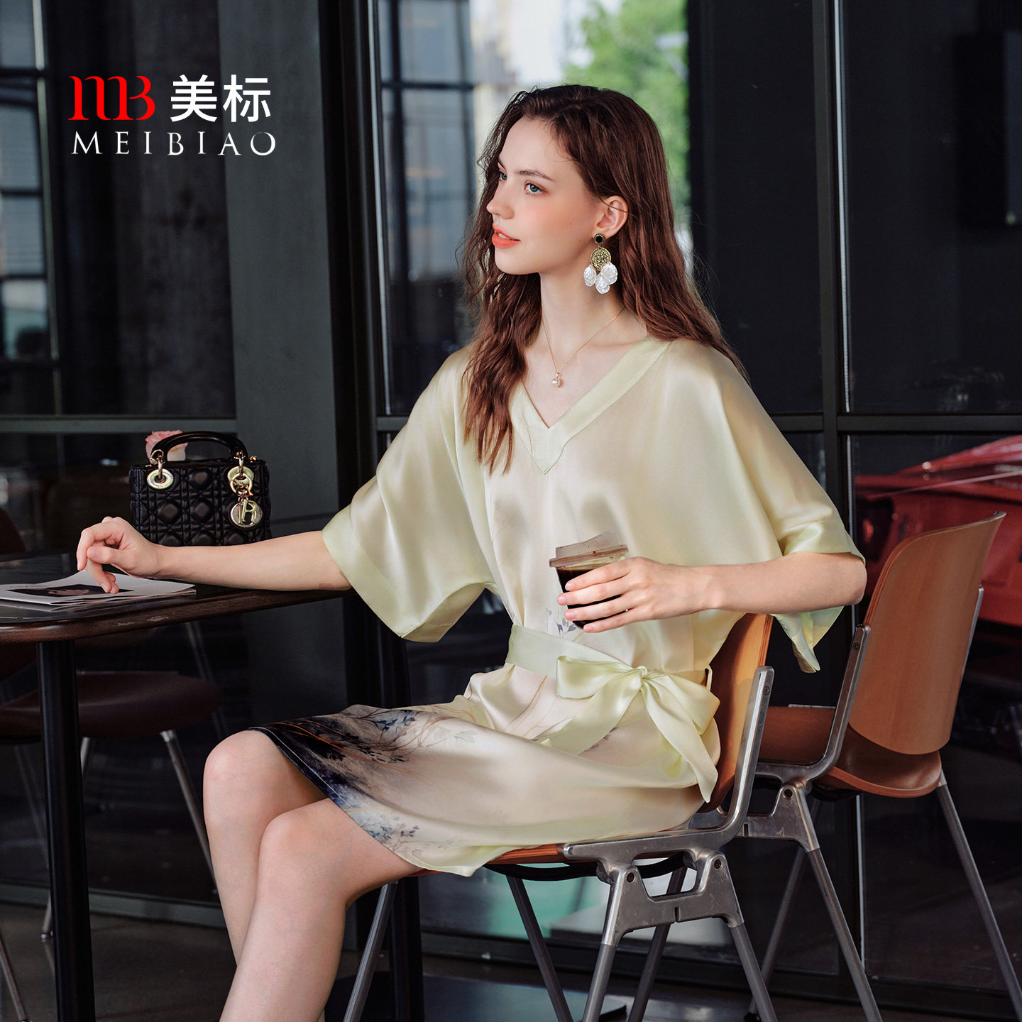 美标新款短袖真丝睡裙女士春夏中国风睡衣100%桑蚕丝蝙蝠衫家居服