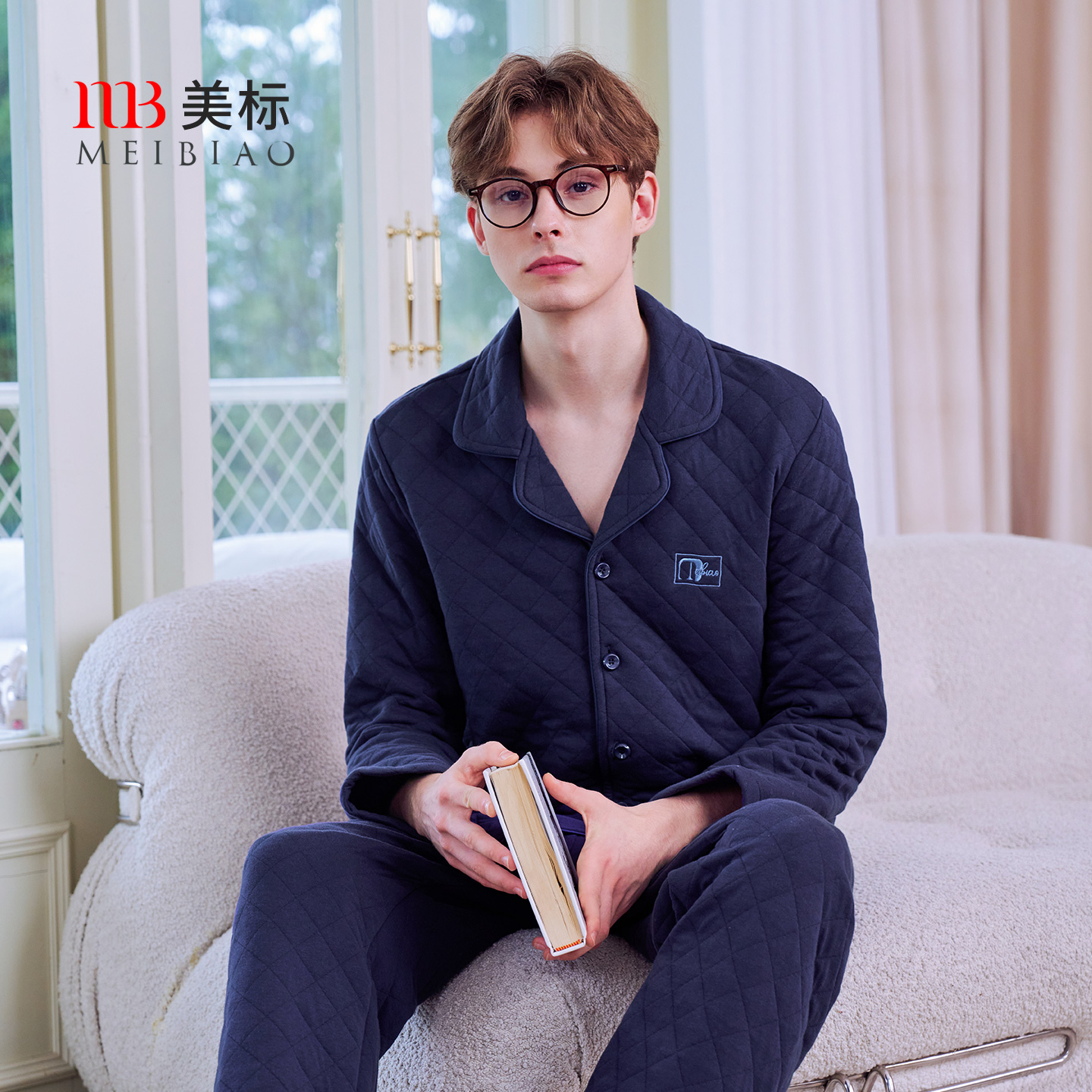 美标男士空气层夹棉长袖套装