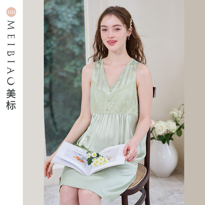 美标玻尿酸无袖6A级真丝睡裙女夏桑蚕丝睡衣19姆米重磅丝绸家居服