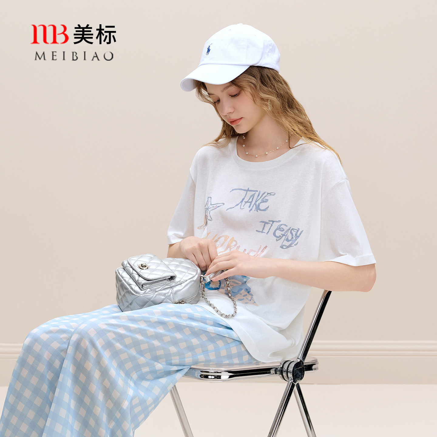 美标新款甜美少女风白色短袖T恤衫女夏宽松凉爽百搭休闲字母上衣