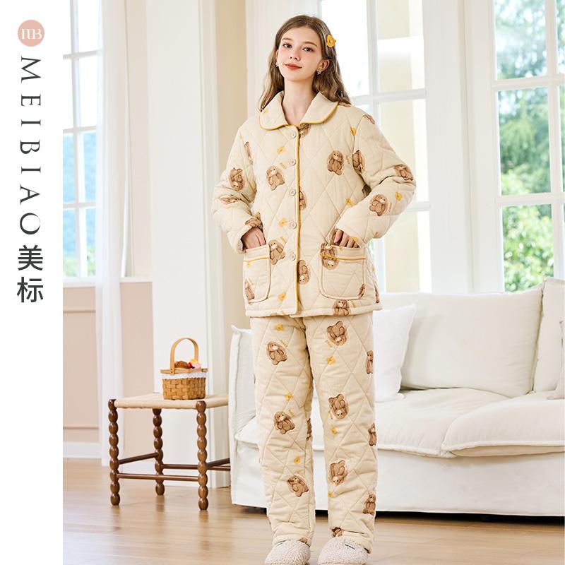 美标三层加厚夹棉保暖睡衣套装