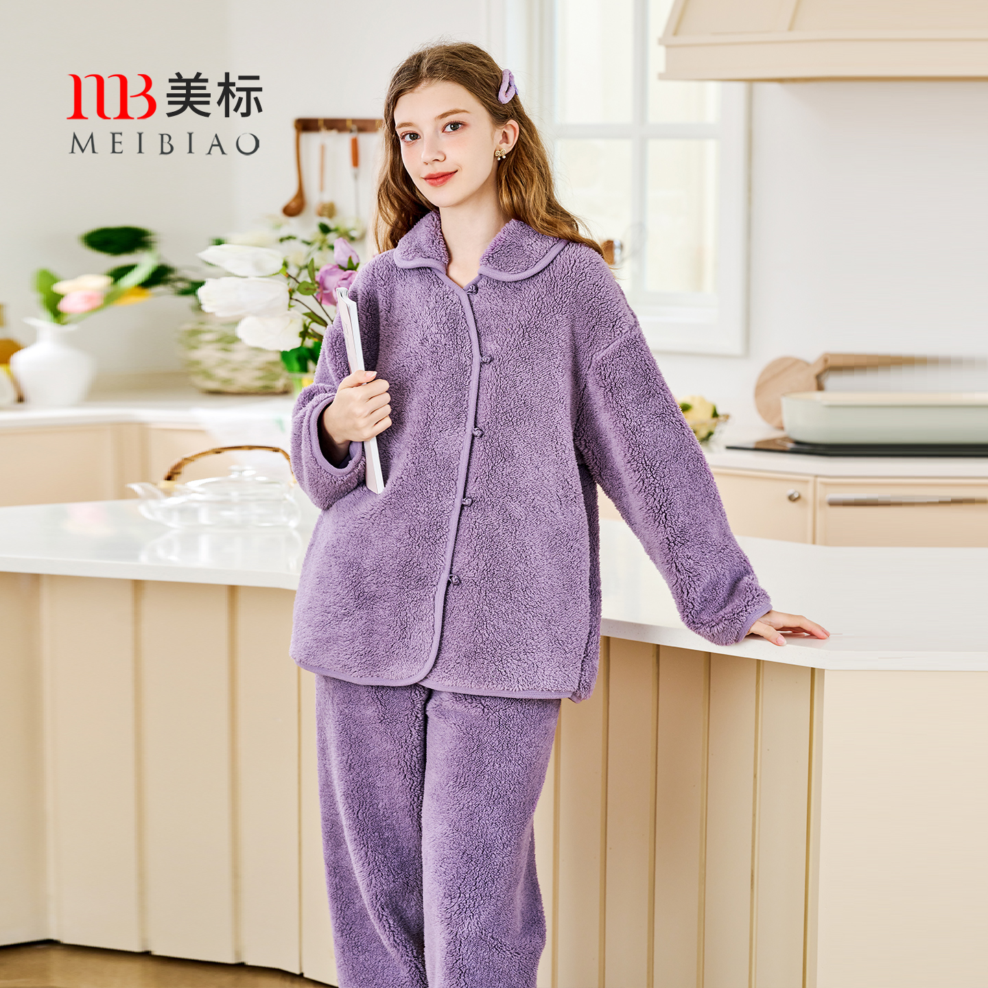 美标女士舒棉绒国风长袖睡衣