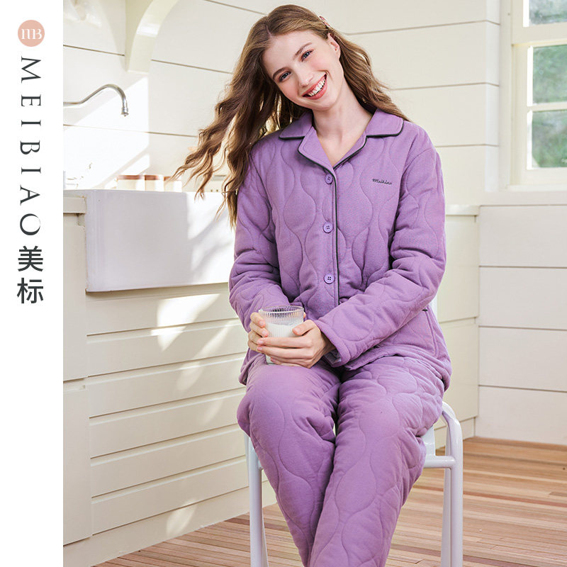 美标三层加厚保暖夹棉情侣睡衣套装女秋冬纯棉全棉可外穿家居服男,女士内衣/男士内衣/家居服,睡衣/家居服套装,淘宝优惠券,粉丝福利购,淘宝优惠卷