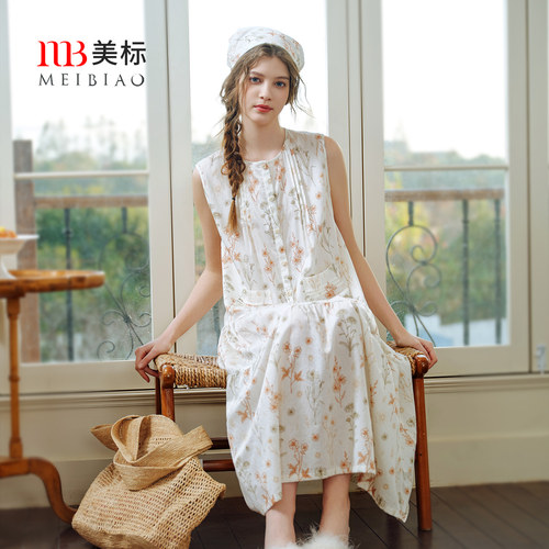 美标100%棉梭织贡缎印花夏季睡裙