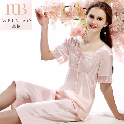 美标2018女士夏新款真丝睡衣两件套装桑蚕丝