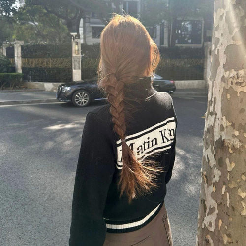 韩国小众字母拼接针织拉链开衫