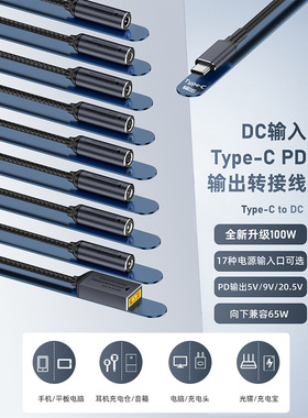 DC母转TYPE-C公转换线100W 笔记本DC电源接口转换PDTYPE-C接口