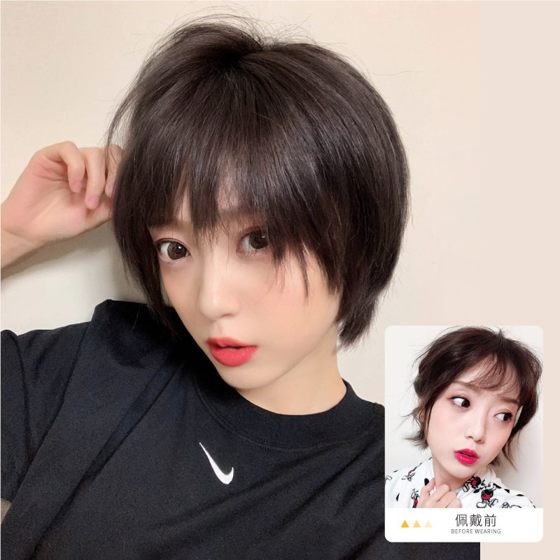 假发女短发e网红自然假发女全头套仿真韩式发型帅气短卷发假发套