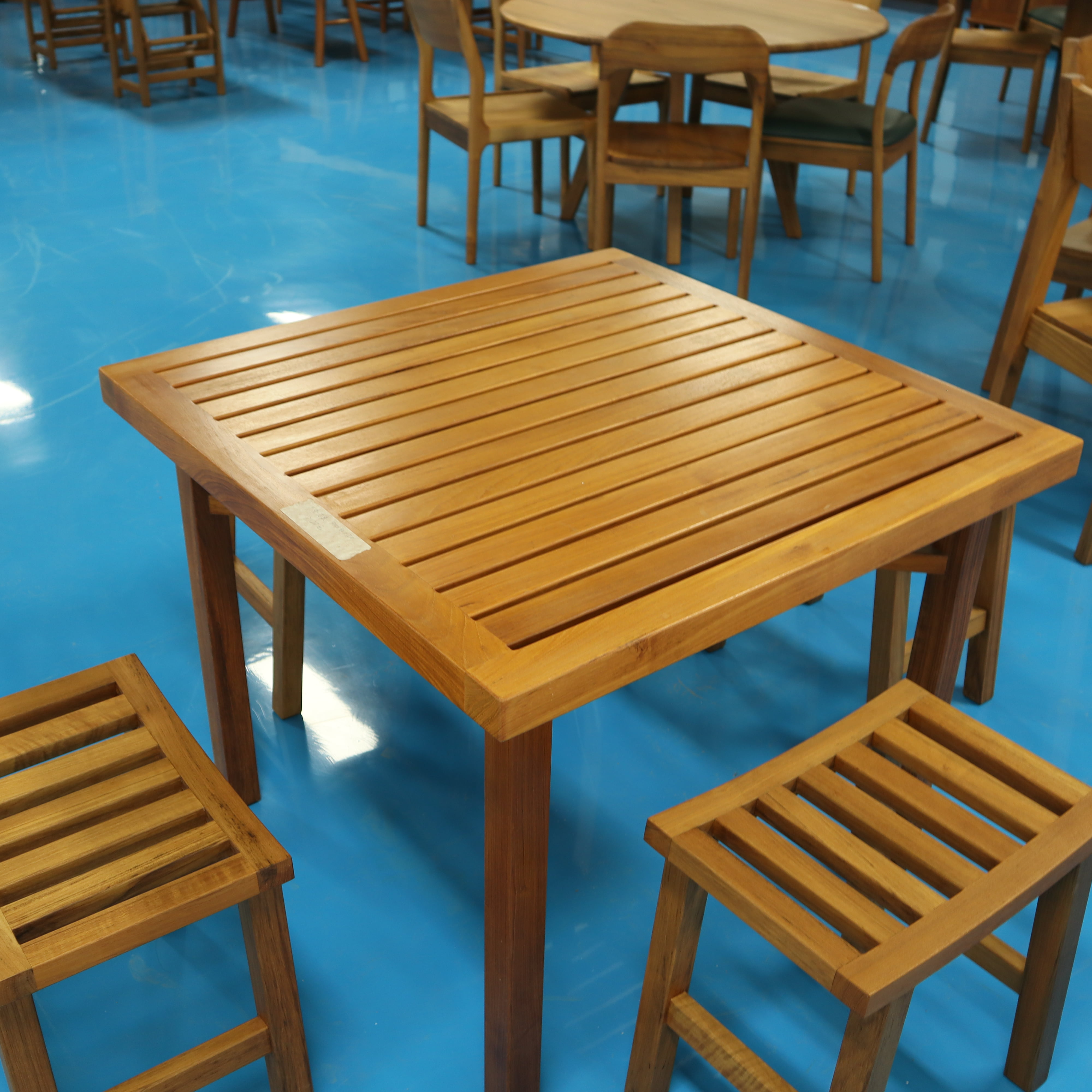 小钟缅甸柚木 实木休闲方桌茶桌户外用阳台庭院花园凳子原木简约