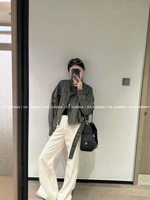 DAKUANGA 25早秋军绿色复古做旧水洗牛仔外套女宽松工装夹克上衣