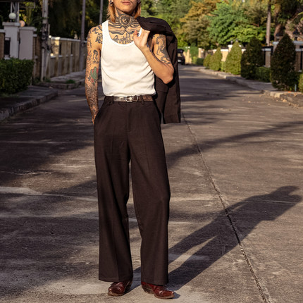 PUBLIC RADIO | 80s昭和年间宽松婚礼西裤纯黑色羊绒面料日系复古