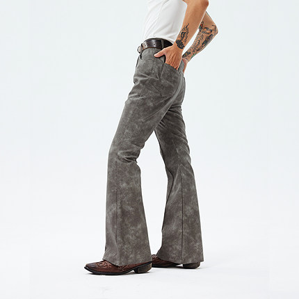 PUBLIC RADIO｜美式复古鳄鱼纹仿皮重磅喇叭裤高腰廓形前中线原装