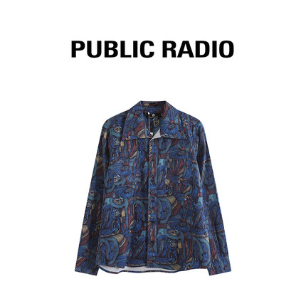 PUBLICRADIO 美国复古摇滚乐时期关刀领嬉皮士图腾印花长袖衬衫