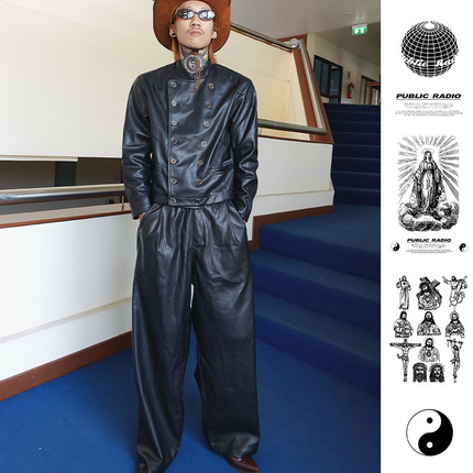 公共波千禧年系列涩谷西部区域空军一号阔腿松紧腰头皮裤直升机