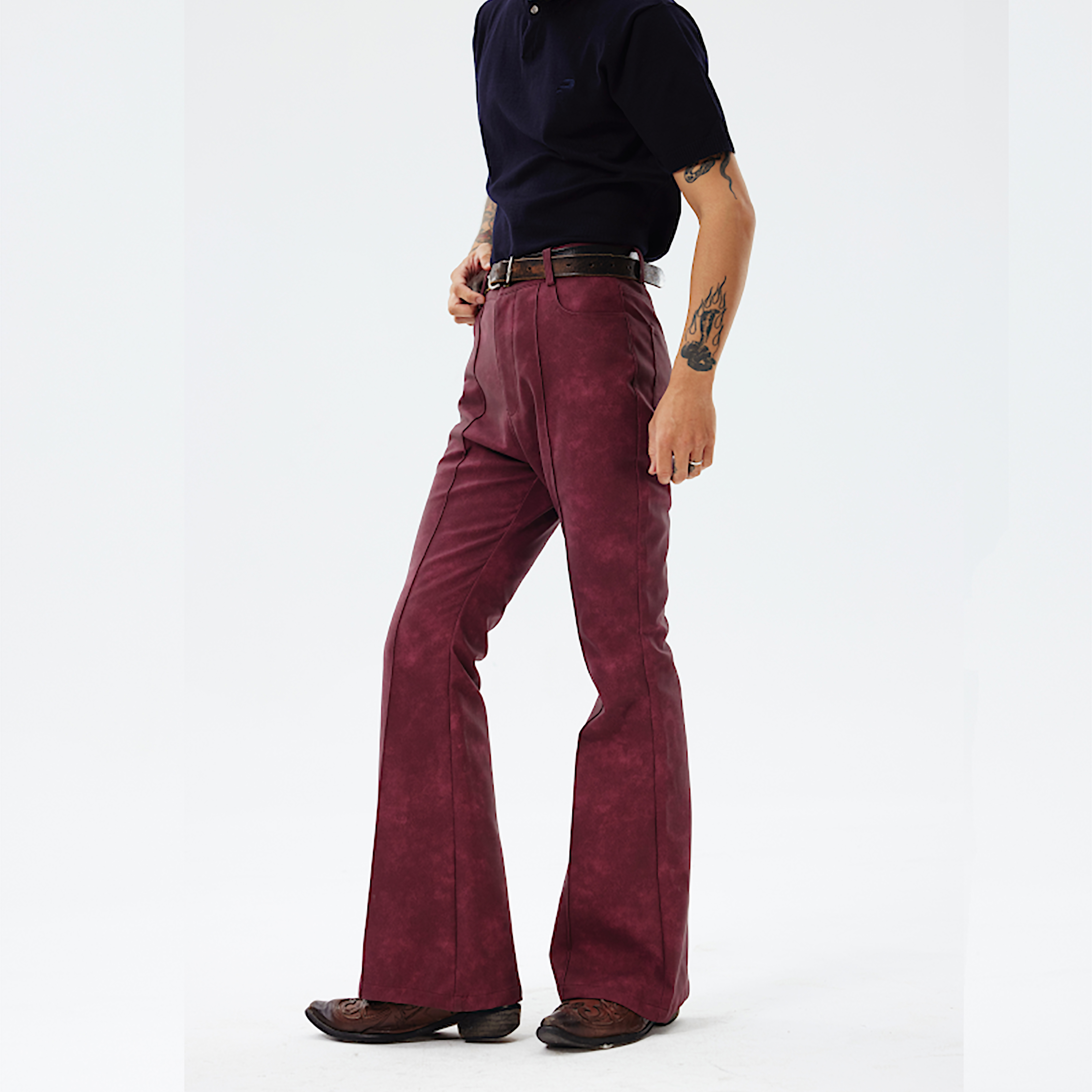 公共电波真皮喇叭裤鳄鱼纹