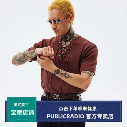 PUBLIC RADIO｜80S美式复古夏日DISCO绑带圆领男士绅士T恤短袖
