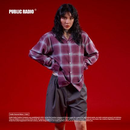 PUBLIC RADIO | 美式街头格纹长袖衬衫日系学院风男女同款丝绵