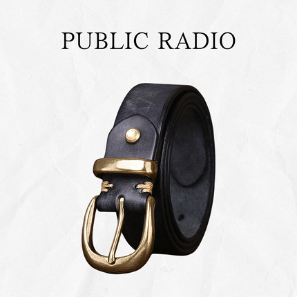 PUBLIC RADIO｜经典西部牛仔复古真皮古铜扣加厚头层牛皮腰带男款