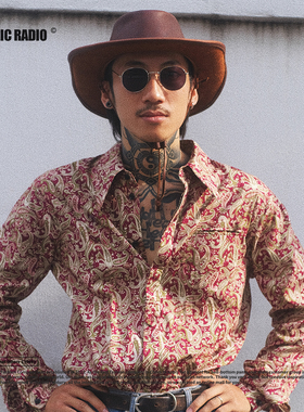 PUBLICRADIO | Mexican系列70S墨西哥复古嬉皮腰果花尖领长袖衬衫