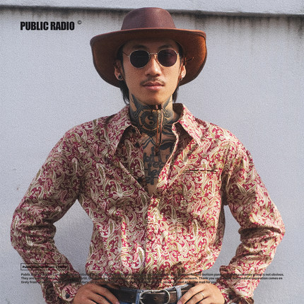 PUBLICRADIO | Mexican系列70S墨西哥复古嬉皮腰果花尖领长袖衬衫