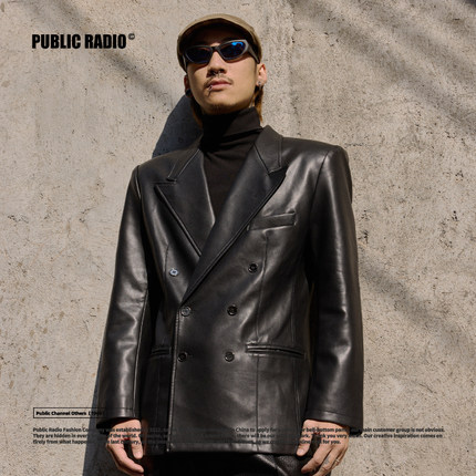 PUBLIC RADIO | 复古修身设计东京昭和年间双排扣垫肩真皮西装