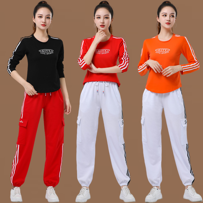 广场舞时尚运动健身操短袖工装裤套装鬼步舞休闲跳舞衣服大码团体