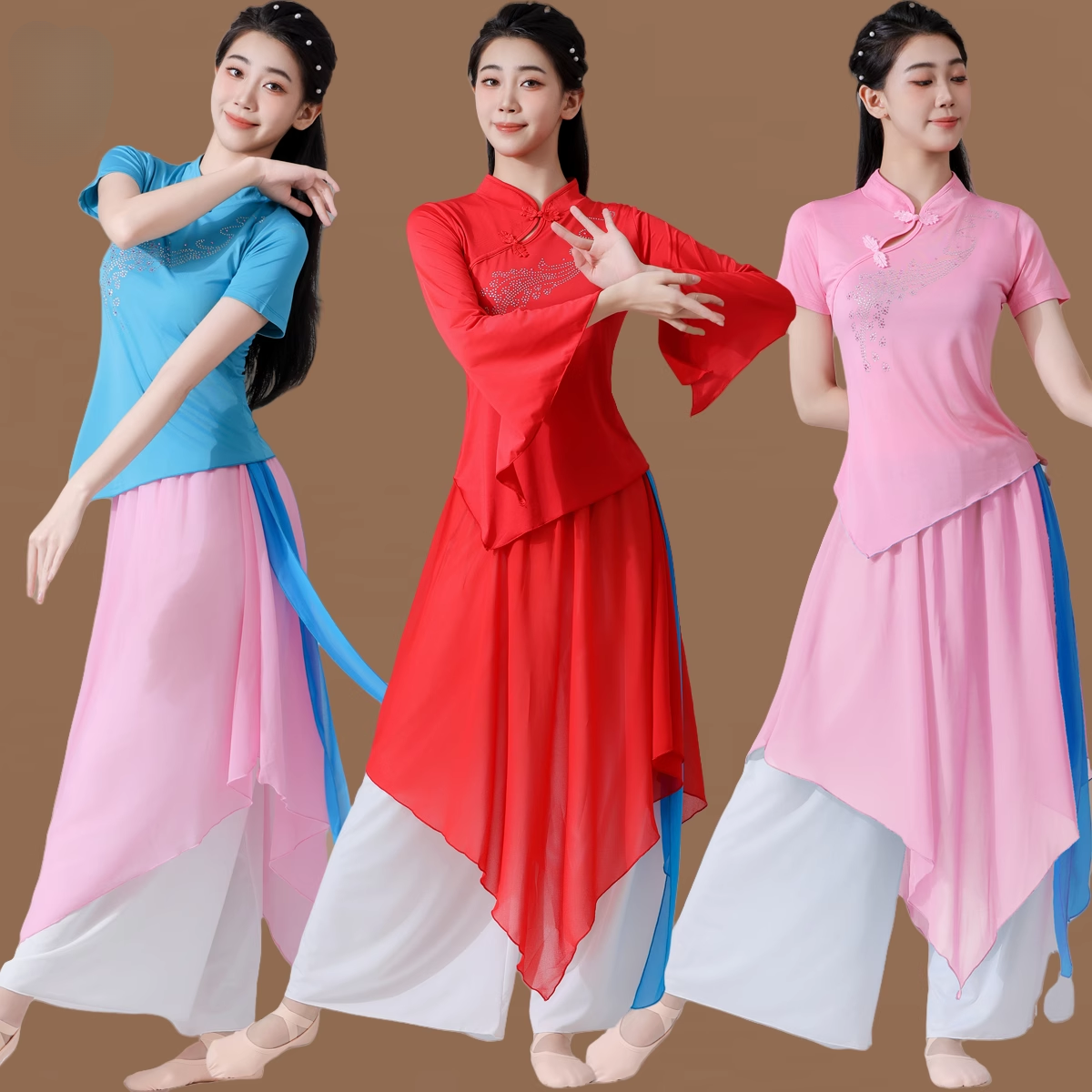 新款古典舞服装雪纺纱衣成人女飘逸训练功服中国舞蹈演出表演套装
