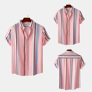 Men Button Short Sleeve Shirt Summer Streetwear Casual Tops