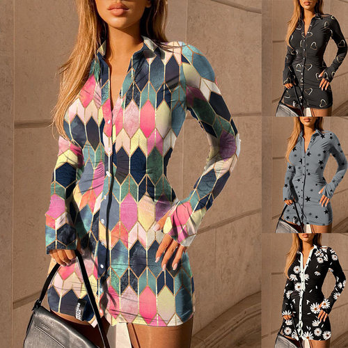 Tops Sirt Dress Fasion Ladies Turn-Down Collar Min衬衣裙子