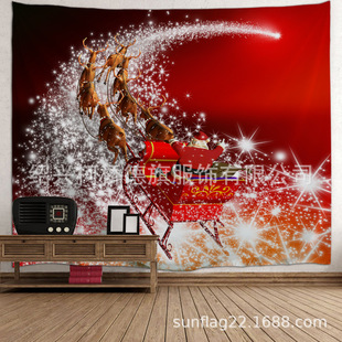 亚马逊速卖通跨境电商款 印花挂毯 圣诞节圣诞老人星空雪橇数码