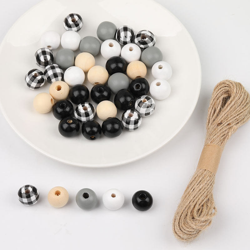 diy串珠材料麻绳格纹木珠套装荷木散珠创意家居工艺品装饰配件