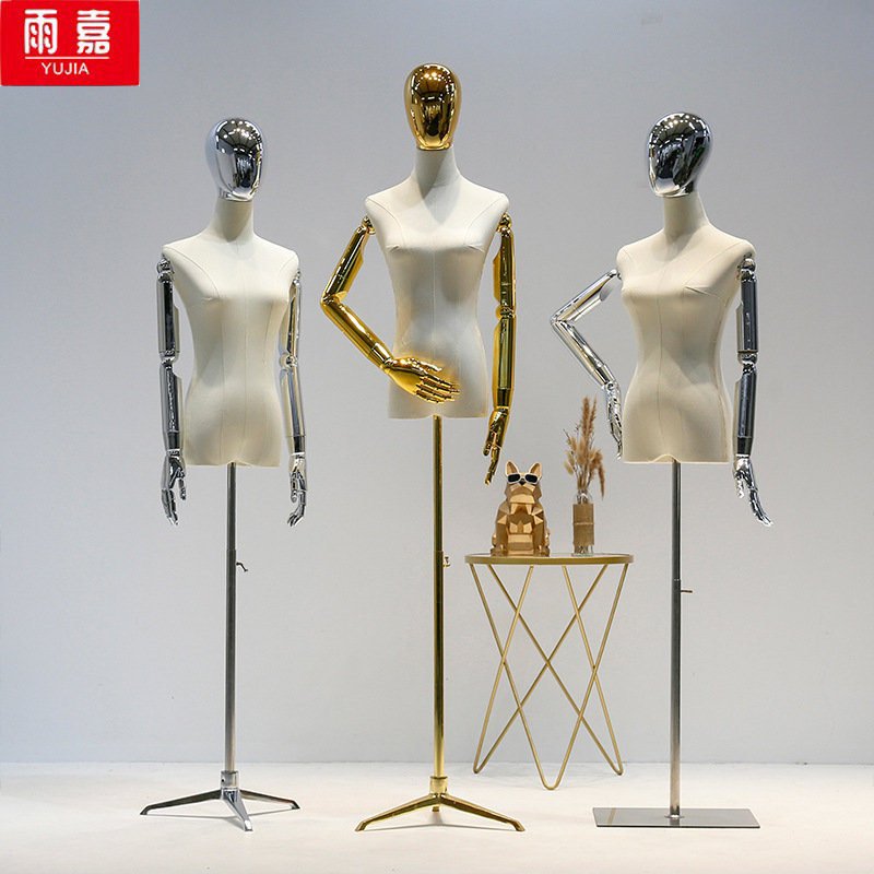 服装店女模特架子橱窗婚纱模特道具女模半身女模电镀头橱窗展示