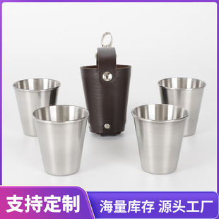 工厂直供户外露营70ml不锈钢酒杯 烈酒杯 4个白酒杯便携杯套
