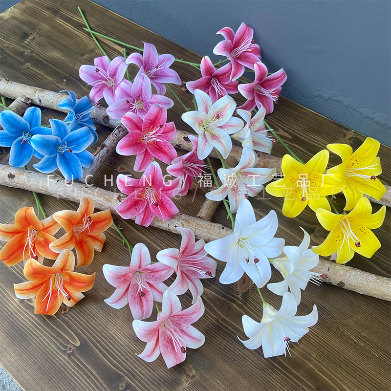 3头3d百合花仿真花婚庆插花花墙装饰家居橱窗摆放假花婚庆款