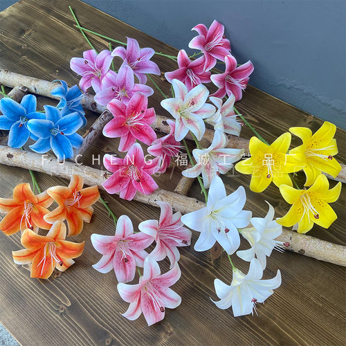 3头3d百合花仿真花婚庆插花花墙装饰家居橱窗摆放假花婚庆款