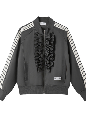 54YS韩系花边条纹织带外套早秋初秋通勤百搭校园简约流行