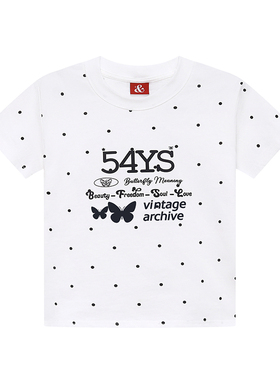 54YS韩系复古古早y2k千禧风追星短款夏季正肩显瘦波点短袖T恤