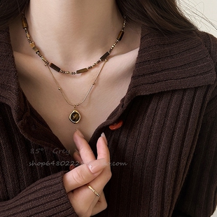 。不掉色！冬天配毛衣的项链轻奢高级感气质大气小众双层锁骨链配