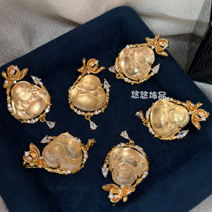 新中式金色仙气莲花金佛项链女镶钻小众设计轻奢高级好运佛锁骨链