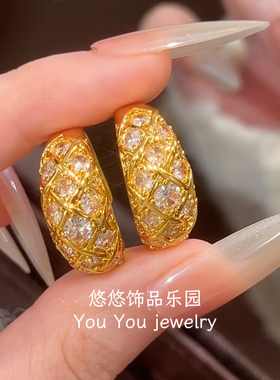 轻奢爆闪镶钻爱丁堡菱格纹泥鳅背戒指女交织满天星精致气质时尚