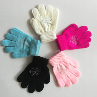 花样滑冰手套儿童护手女孩保暖手掌溜冰专用彩色多种颜色烫钻手套