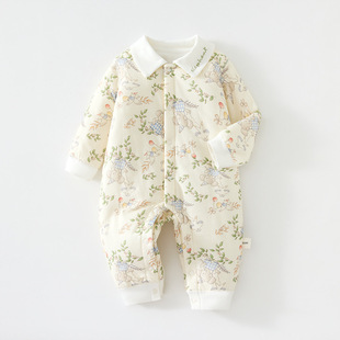 新品婴儿加棉40克连体衣女宝宝夹棉加厚秋冬装哈衣连身衣爬服婴幼