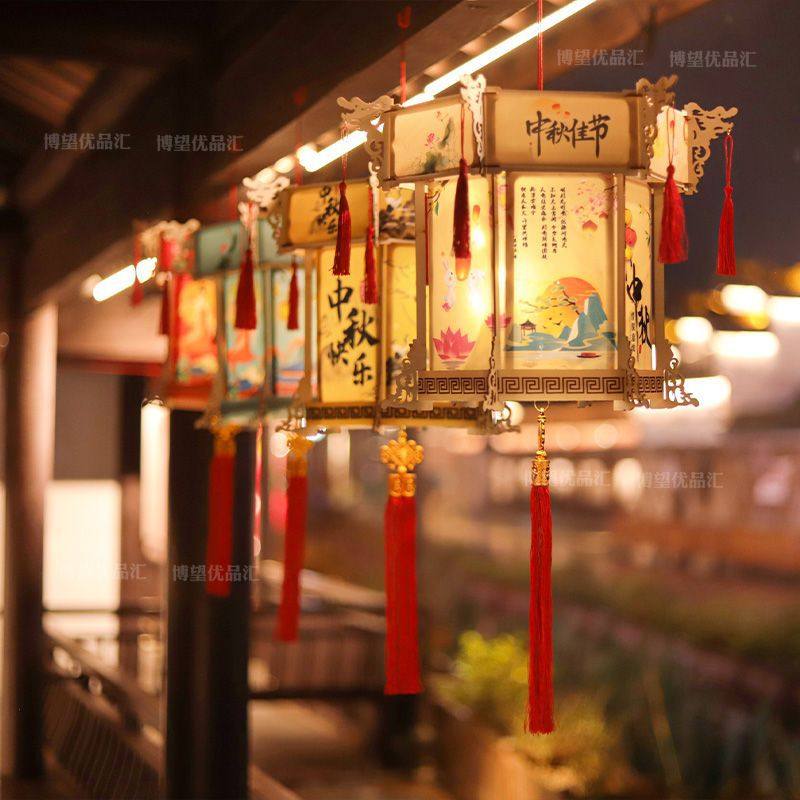 新品中秋节灯笼装饰挂件新中式复古手工六角宫灯店铺阳台走廊吊顶