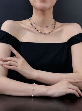 彩虹之约纯天然原石项链 天然原石淡水珍珠 钛钢电镀不掉色送配饰