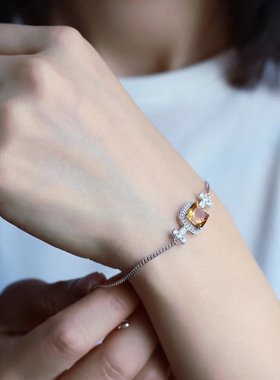 天然暴力黄水晶方糖手链 纯银镀18k金 晶体纯净 切割完美只有3条