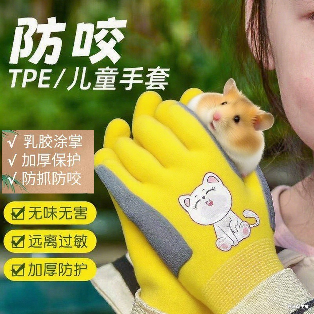 宠物防咬手套橡胶劳保防水摸仓鼠撸猫喂鹦鹉兔子动物安全防护装备