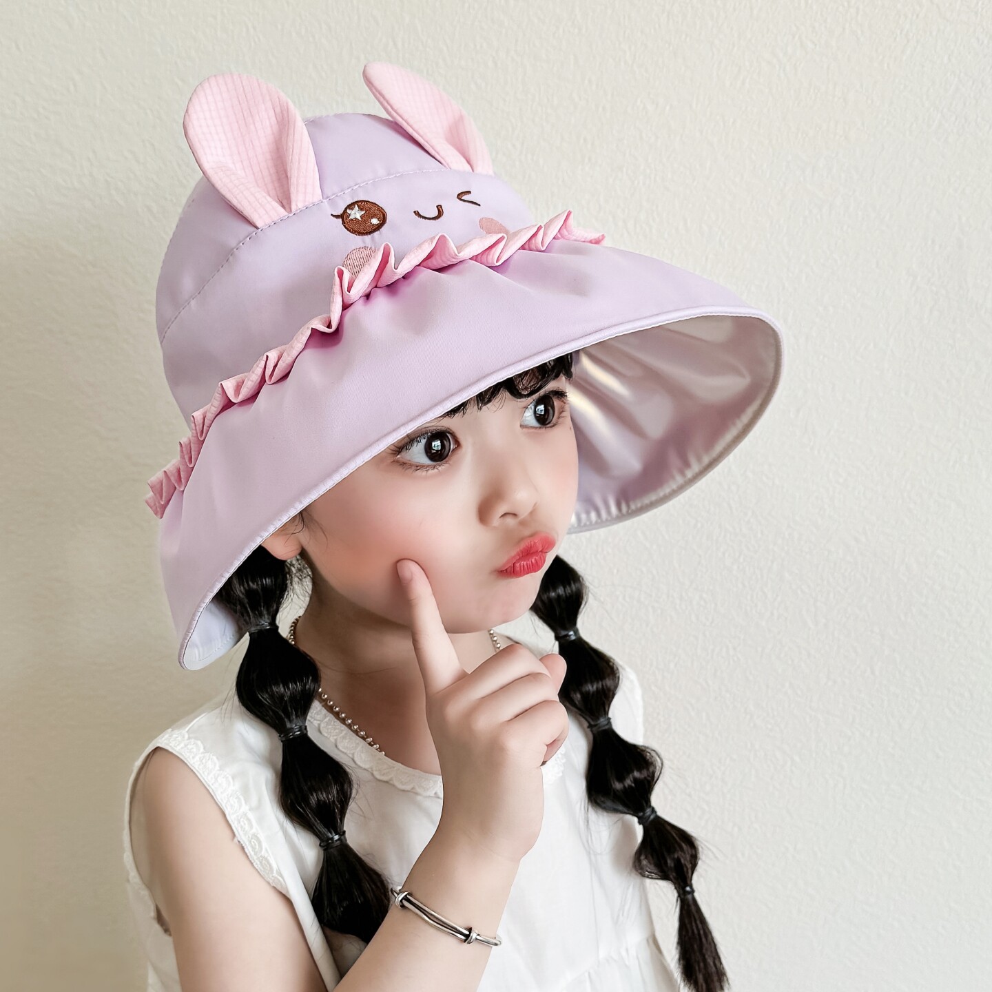 儿童防晒帽花边女童夏季可爱空顶遮阳帽大帽簷抗UV宝宝太阳帽薄